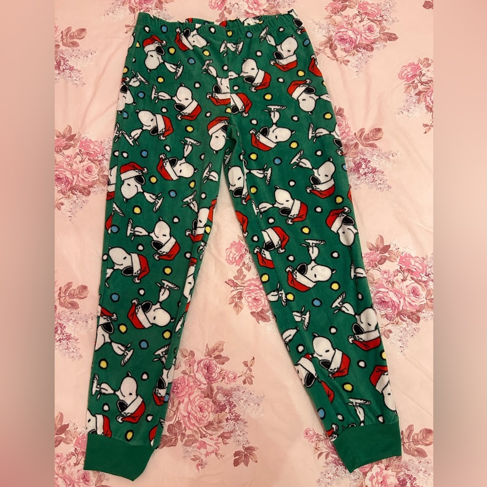 NEW Snoopy Peanuts XS pajama pants joggers pajamas green winter Christmas red